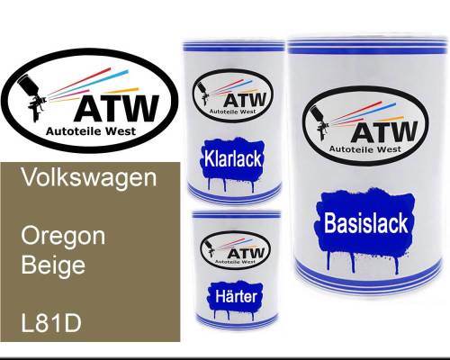 Volkswagen, Oregon Beige, L81D: 500ml Lackdose + 500ml Klarlack + 250ml Härter - Set, von ATW Autoteile West.